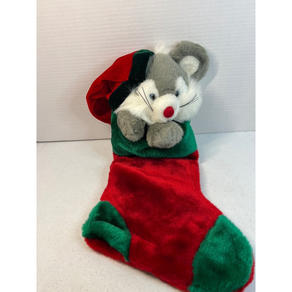 Vintage Prima Creations 2000 Plush Mouse Christmas Stocking Red Green Plush 16in